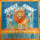 Joyeux anniversaire avec un lion coloré